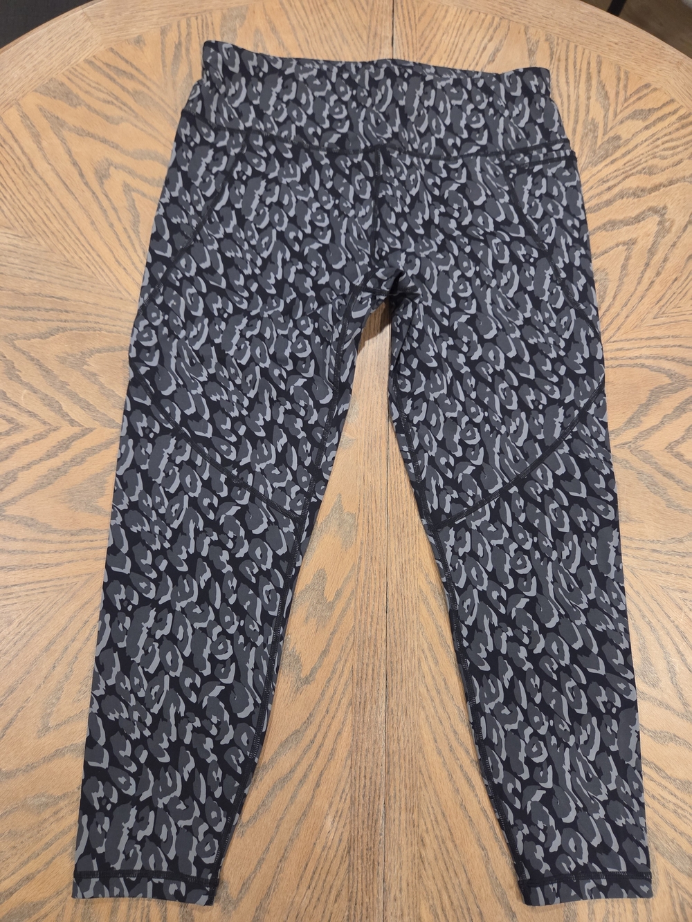 Sweaty Betty Power 7/8 Workout Leggings XL Black Tonal Leopard Print Side Pocket